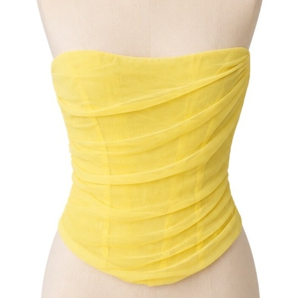 Marthea Tops - Marthea Yellow Mesh Draped Corset Top Ruched Boned Sleeveless XL NEW